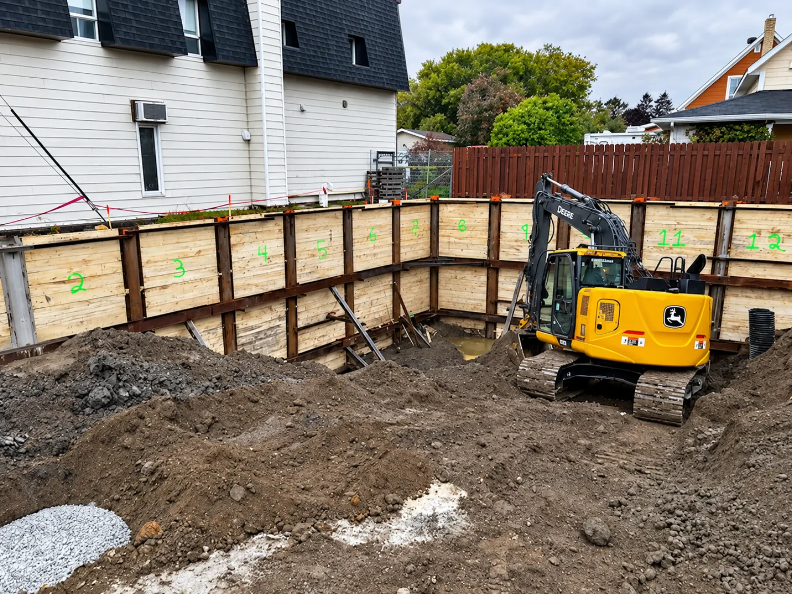 Excavation avec blindage pour un bâtiment commercial